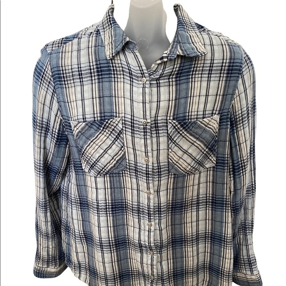 CASLON Classic Fit Blue Plaid Button Down Shirt MP PM Petite Medium - Picture 1 of 5